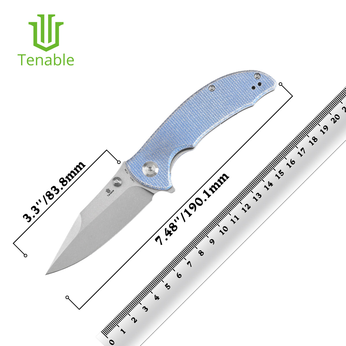 Tenable Rei Folding Knife Blue Micarta Handle (3.3" Stonewashed 14C28N Blade) Karambit Maker Design--T1061A1