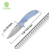 Tenable Rei Folding Knife Blue Micarta Handle (3.3" Stonewashed 14C28N Blade) Karambit Maker Design--T1061A1