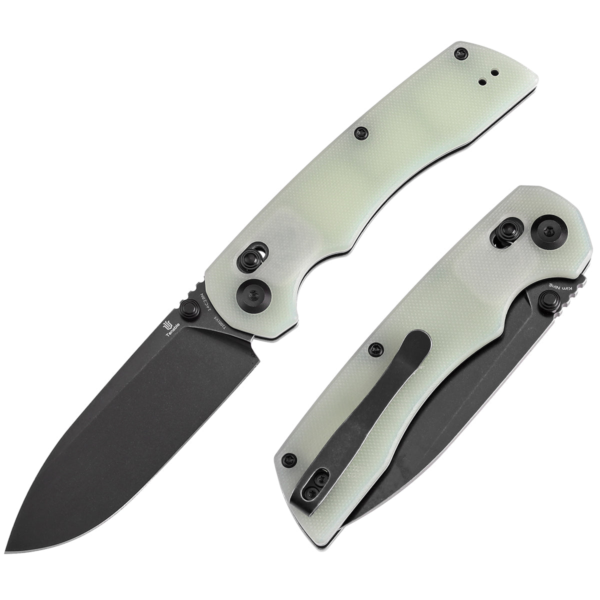 Tenable Kryo Cross Bar Lock Jade G10 Handle (3.58‘’ Blackwash 14C28N Blade) Kim Ning Design-T1001V4