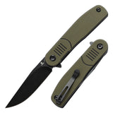 Tenable Einar Folding Knife Olive Green & Black G10 Handle (3.13'' Blackwash Nitro-V Blade) Justin Lundquist Design-T2072A1