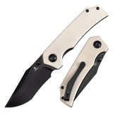 Tenable Fermi Folding Knife Ivory White G10 Handle (3.11'' Black TiCn Coated 14C28N Blade) Burchtree Designs-T1122A1