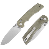 Tenable Kryo Cross Bar Lock Green Micarta Handle (3.58‘’ Stonewashed 14C28N Blade) Kim Ning Design-T1001V6