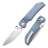 Tenable Eaglestrike Cross Bar Lock Folding Knife Blue Micarta Handle (3.13'' Stonewashed Nitro-V Blade) James Lowe Design-T1095V2