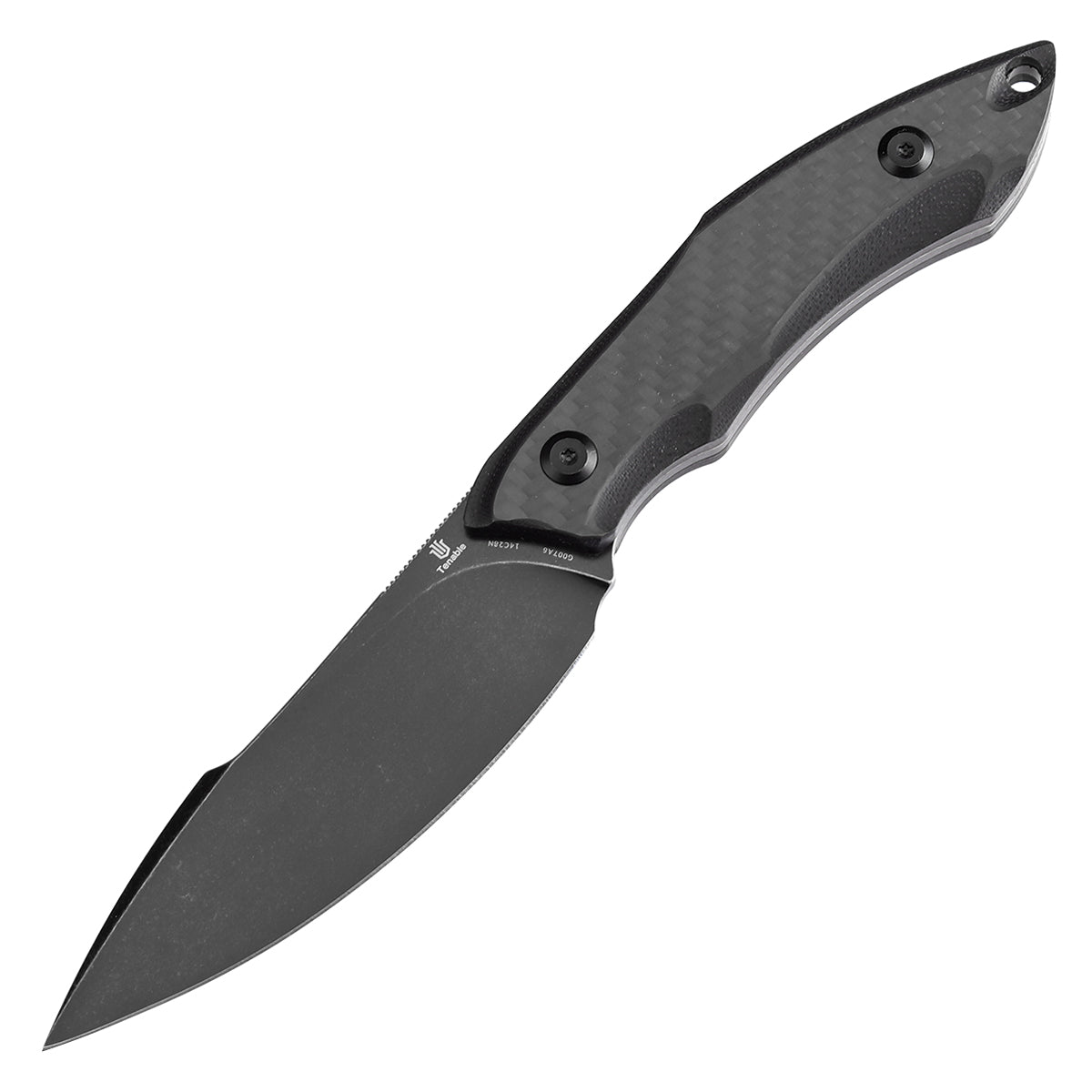 Tenable Luccio Fixed Blade Knife with Carbon Fiber & G10 Handle (3.81" Blackwash 14C28N Blade) - Bolt Vision Design - G007A6