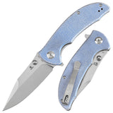 Tenable Rei Folding Knife Blue Micarta Handle (3.3" Stonewashed 14C28N Blade) Karambit Maker Design--T1061A1