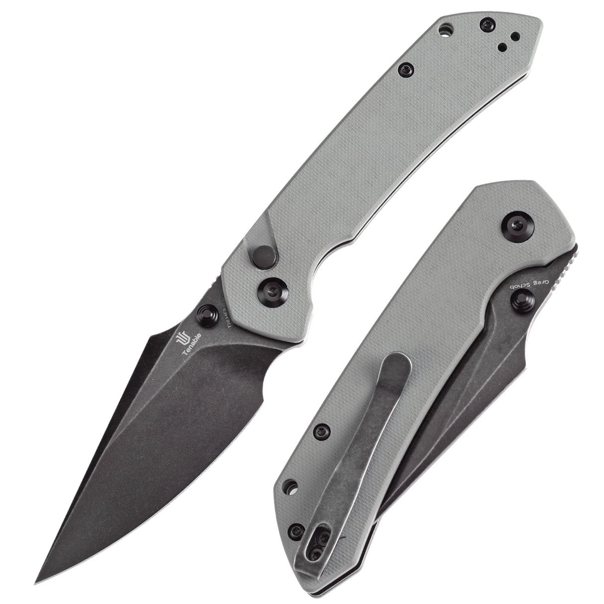 Estimated Released in December Fenrir Button Lock Knife Twill Grey G10 Handle (3.44''14C28N Blade) Greg Schob Design - T1034F5