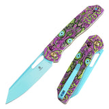 Tenable Shard Cross Bar Lock Jade G10 with Purple Undead Print Handle (3.47'' Blue Coated 14C28N Blade) Kim Ning Design-T1006V9