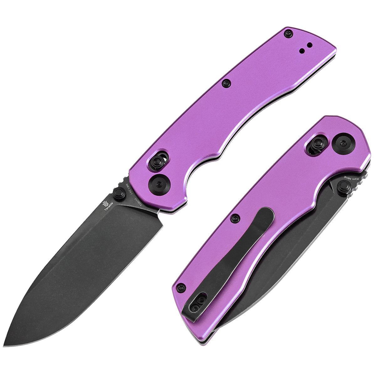 Tenable Kryo Cross Bar Lock Purple Anodized Aluminum Handle (3.58‘’ Blackwash 14C28N Blade) Kim Ning Design-T1001V2