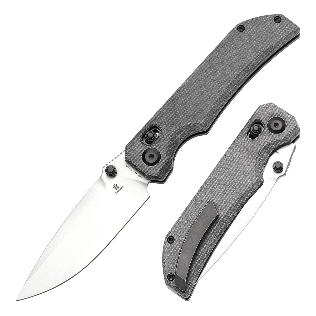 Tenable Eaglestrike Cross Bar Lock Folding Knife Black Micarta Handle (3.13'' Satin Nitro-V Blade) James Lowe Design-T1095V1