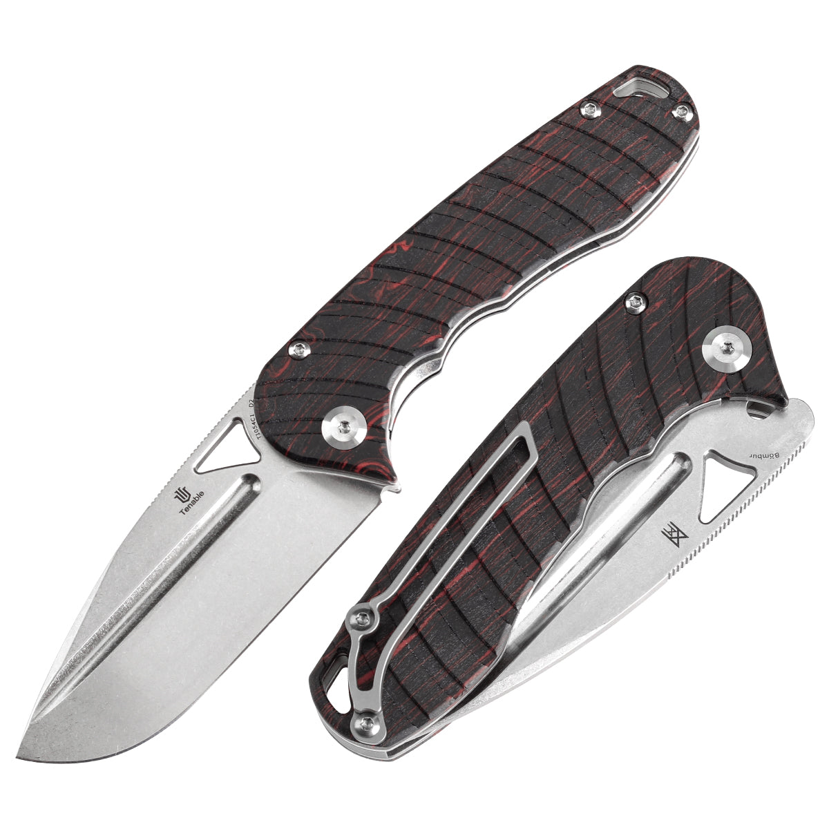 Tenable Bömbur Folding Knife Black and Red G-mascus Handle (3.53'' Stonewashed D2 Blade) Midgards Messer Design--T1054C1