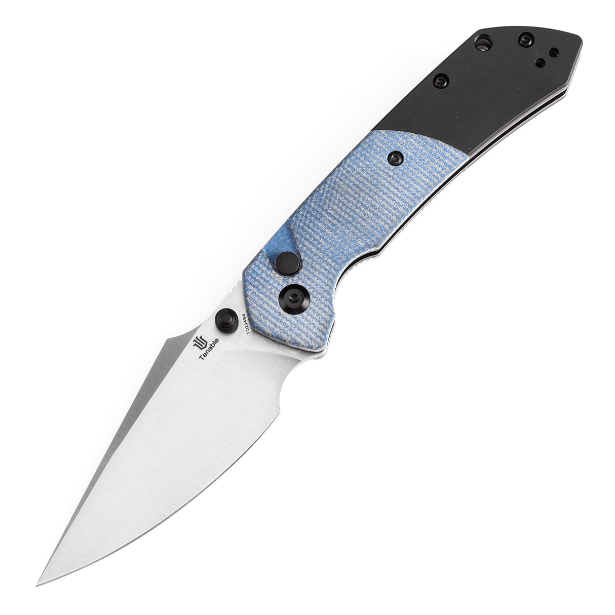 Estimated Releasedin December- Fenrir Button Lock Knife Blue Micarta+Black G10 Handle (3.44''14C28N Blade) Greg Schob Design - T1034S4