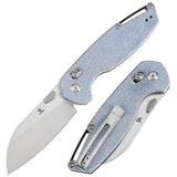 Tenable Model 6 Cross Bar Lock Blue Micarta Handle (3.1" Stonewashed 14C28N Blade) Nick Swan Design--T1022V6