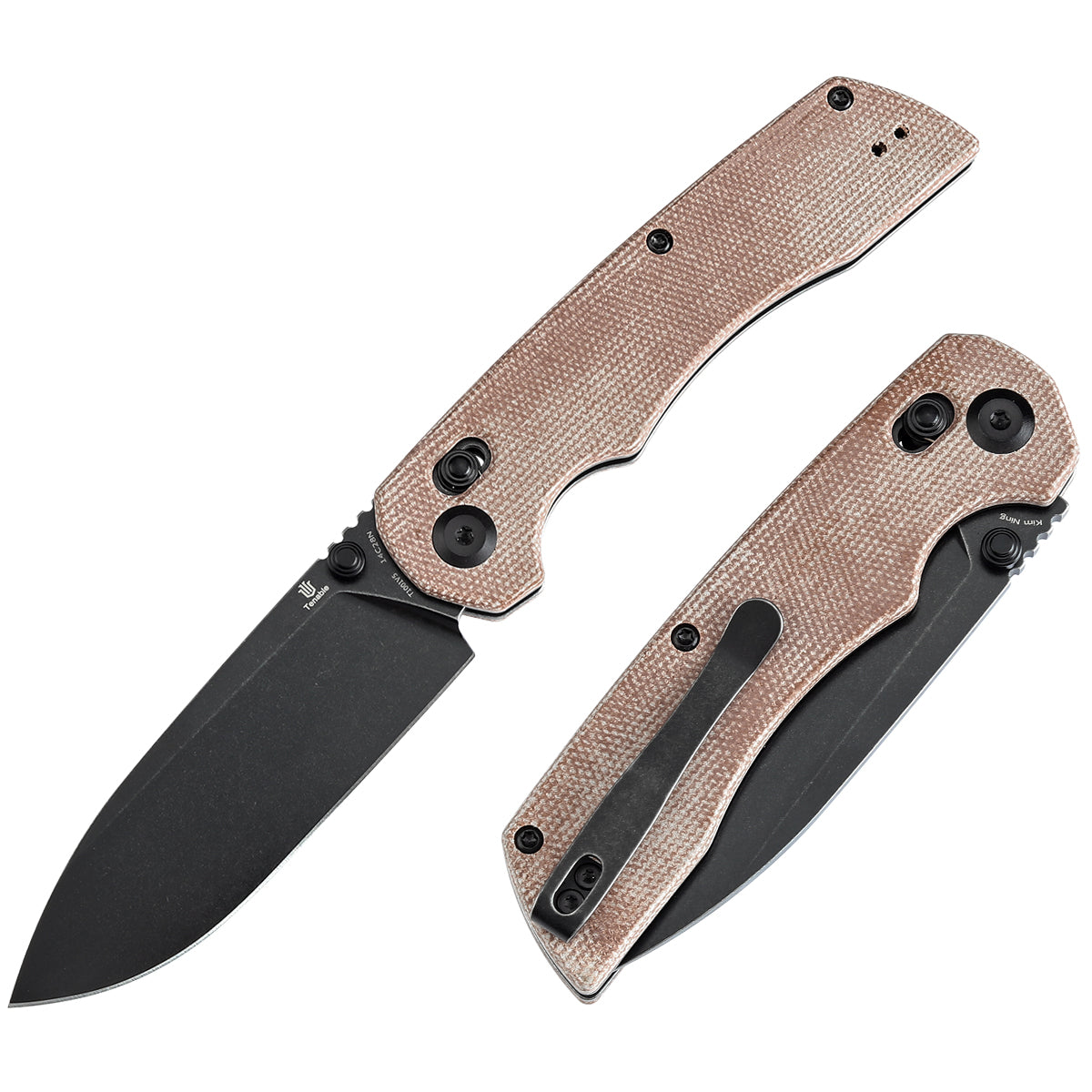 Tenable Kryo Cross Bar Lock Brown Micarta Handle (3.58‘’ Blackwash 14C28N Blade) Kim Ning Design-T1001V5