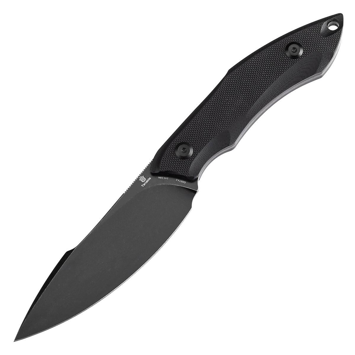 Tenable Luccio Fixed Blade Knife with Black G10 Handle (3.81" Blackwash 14C28N Blade) - Bolt Vision Design - G007A2