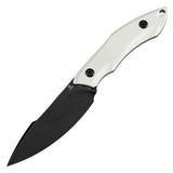 Tenable Luccio Fixed Blade Knife with White G10 Handle (3.81" Blackwash 14C28N Blade) - Bolt Vision Design - G007A3