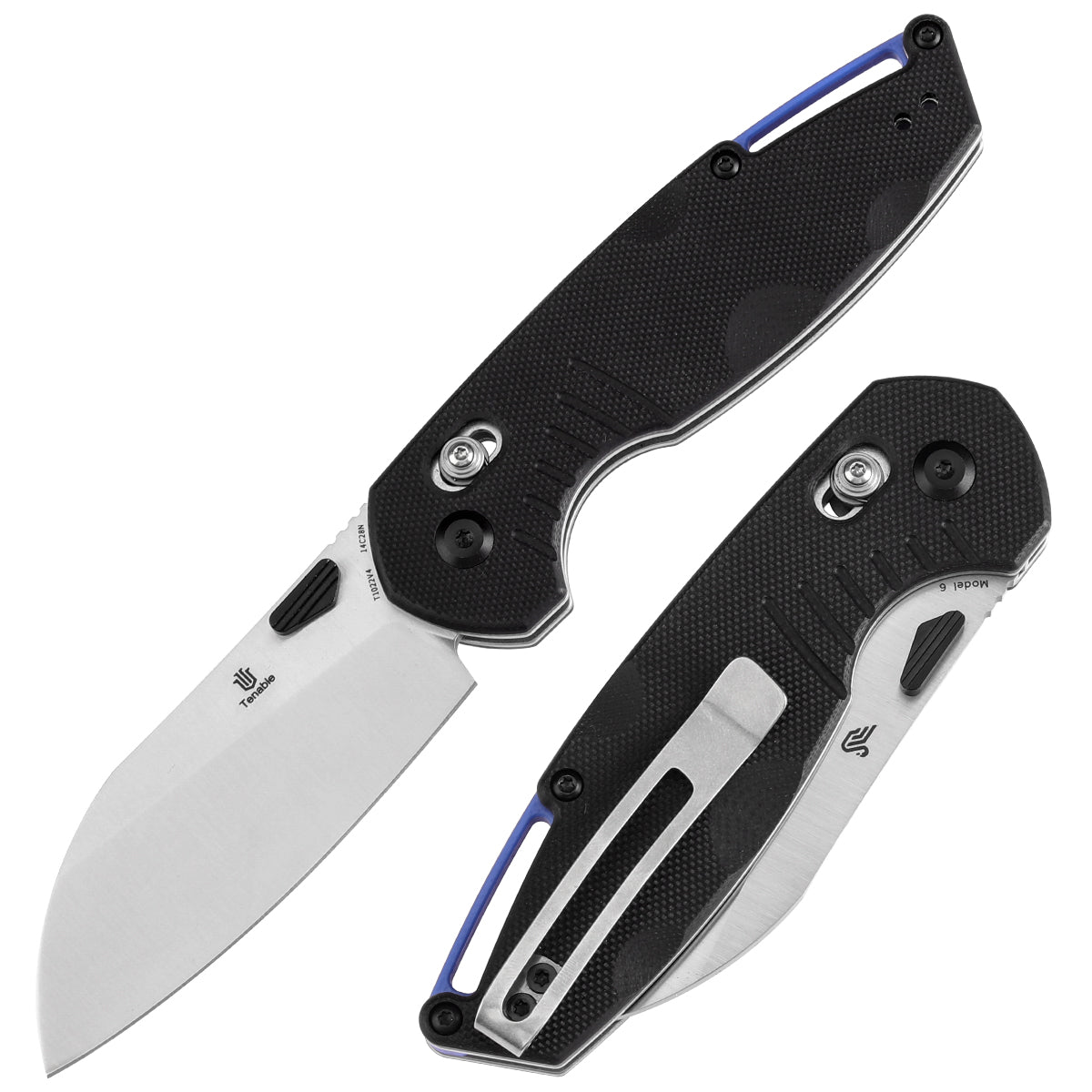 Tenable Model 6 Cross Bar Lock Black G10 with Lines Handle (3.1" Satin 14C28N Blade) Nick Swan Design--T1022V4