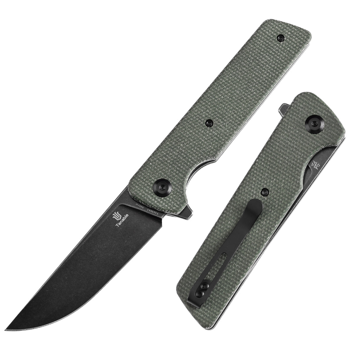 Tenable Anomaly Folding Knife Green Micarta Handle (3.14'' Blackwash Nitro-V Blade) Pinkerton Knives Design-T2038A2