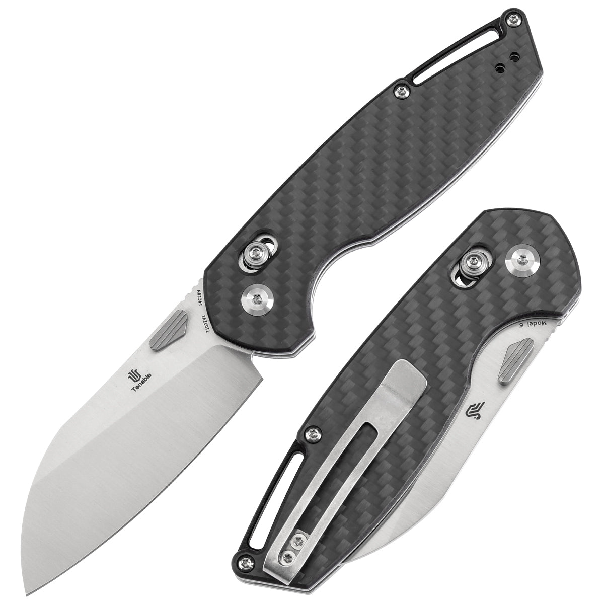 Tenable Model 6 Cross Bar Lock Twill Carbon Fiber Handle (3.1" Satin 14C28N Blade) Nick Swan Design--T1022V1