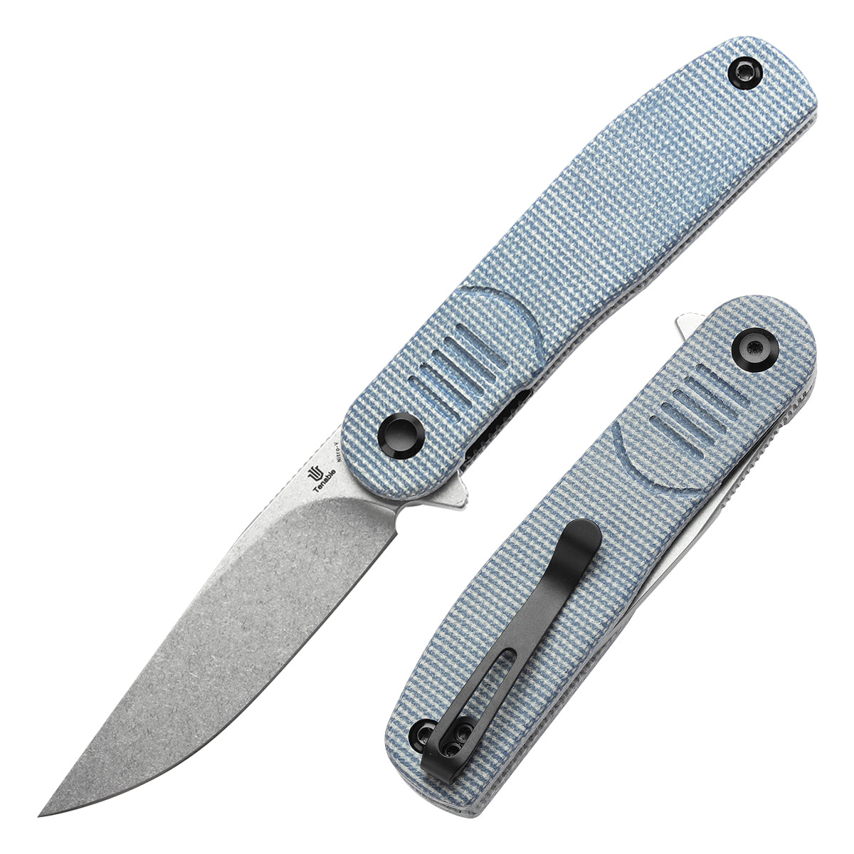 Tenable Einar Folding Knife Blue Micarta Handle (3.13'' Stonewashed Nitro-V Blade) Justin Lundquist Design-T2072A2