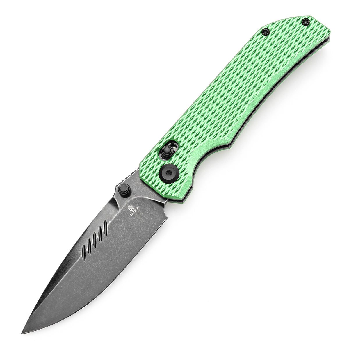 Tenable Eaglestrike St. Patrick's Day Edition Cross Bar Lock Folding Knife Green Anodized Aluminum with Diamond Pattern Handle (3.73'' Blackwash Nitro-V Blade) James Lowe Design-T1095V3