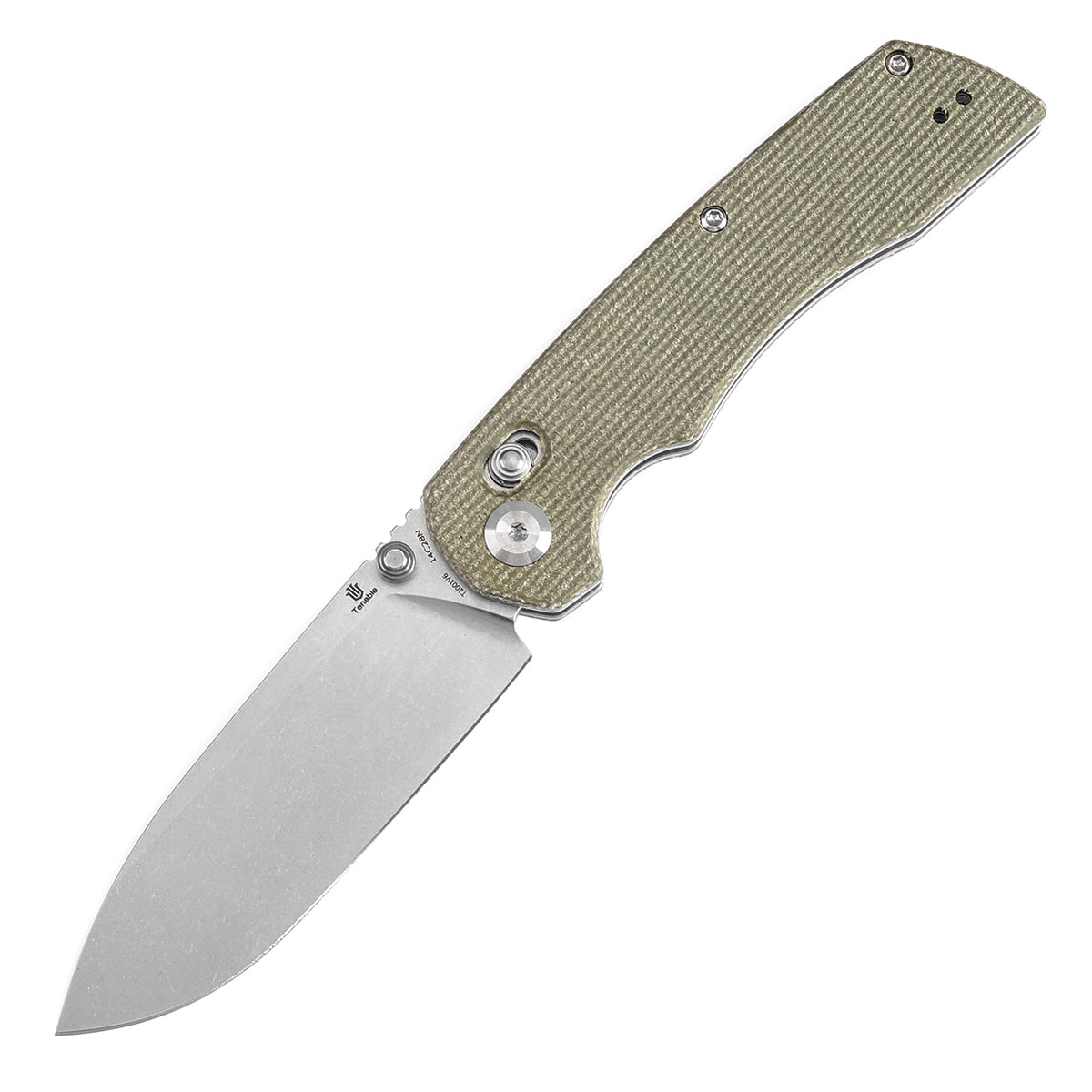 Tenable Kryo Cross Bar Lock Green Micarta Handle (3.58‘’ Stonewashed 14C28N Blade) Kim Ning Design-T1001V6