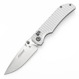 Tenable Eaglestrike Cross Bar Lock Folding Knife Silver Anodized Aluminum with Diamond Pattern Handle (3.13'' Stonewashed Nitro-V Blade) James Lowe Design-T1095V4