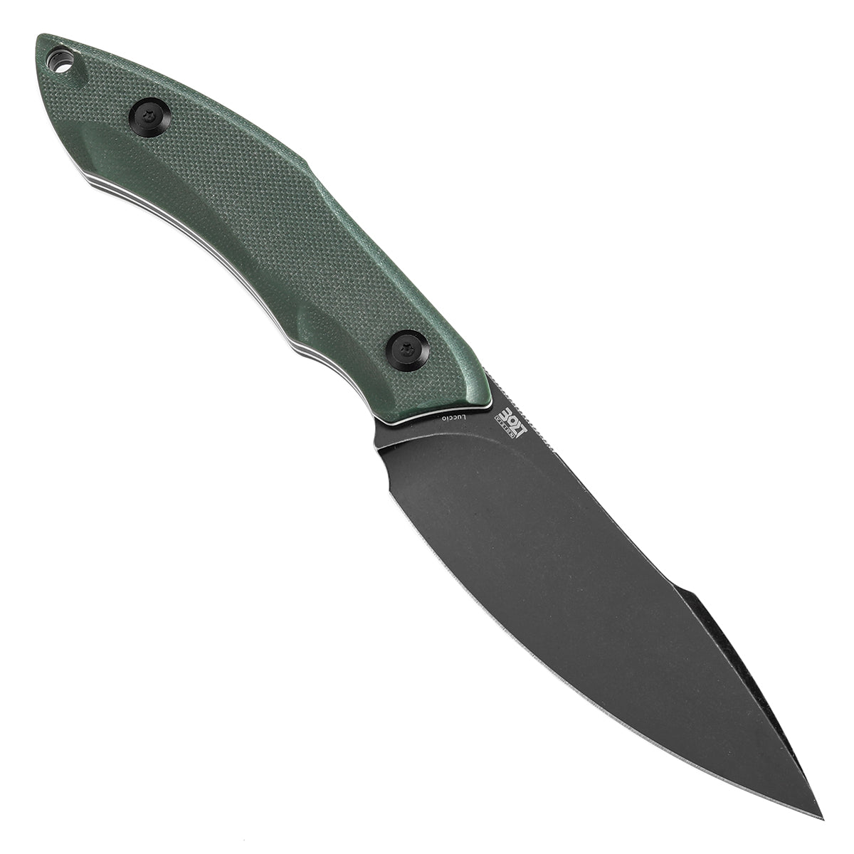 Tenable Luccio Fixed Blade Knife with Green G10 Handle (3.81" Blackwash 14C28N Blade) - Bolt Vision Design - G007A1