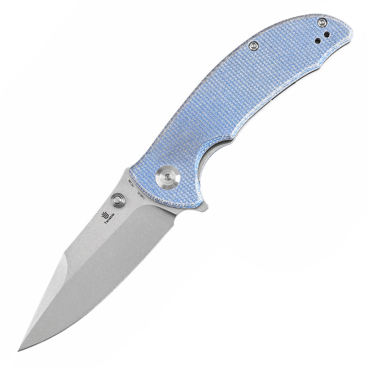 Tenable Rei Folding Knife Blue Micarta Handle (3.3" Stonewashed 14C28N Blade) Karambit Maker Design--T1061A1