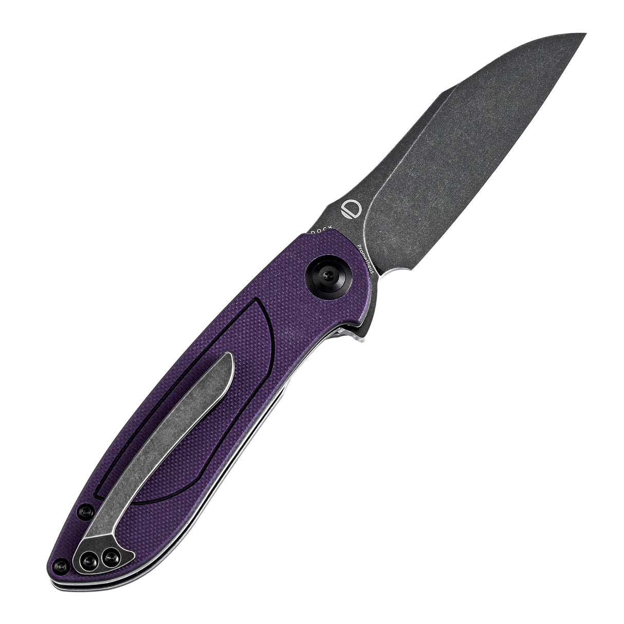 Tenable Prometheus Folding Knife Purple and Black G10 Handle(3.29'' Blackwash 14C28N Blade)D.O.C.K. Design-T1040A4