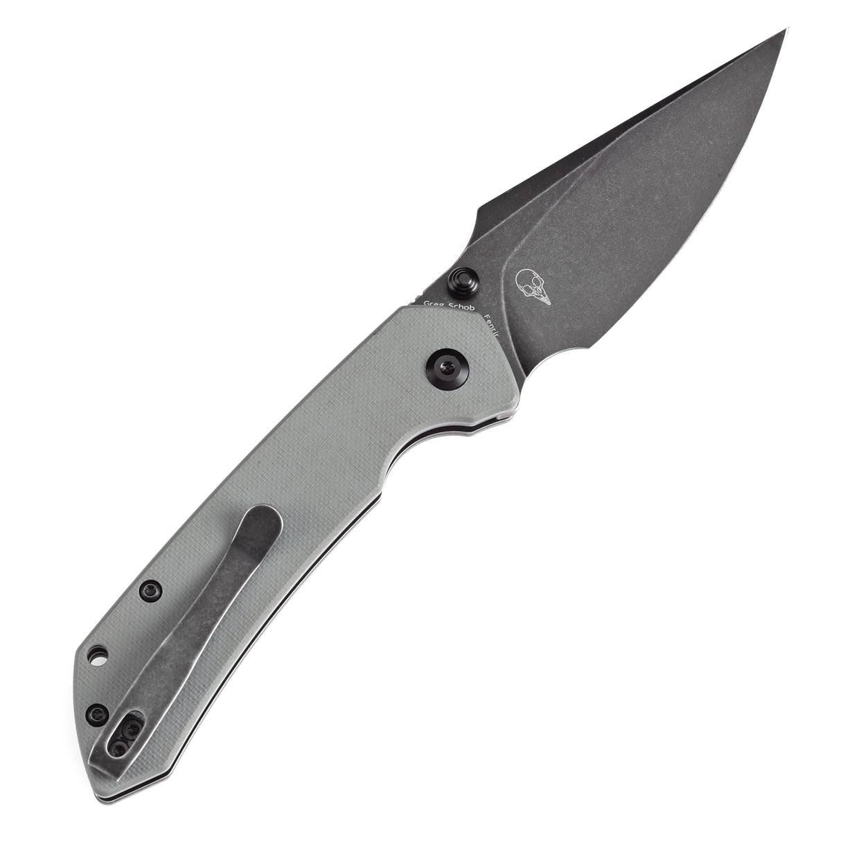 Estimated Released in December Fenrir Button Lock Knife Twill Grey G10 Handle (3.44''14C28N Blade) Greg Schob Design - T1034F5