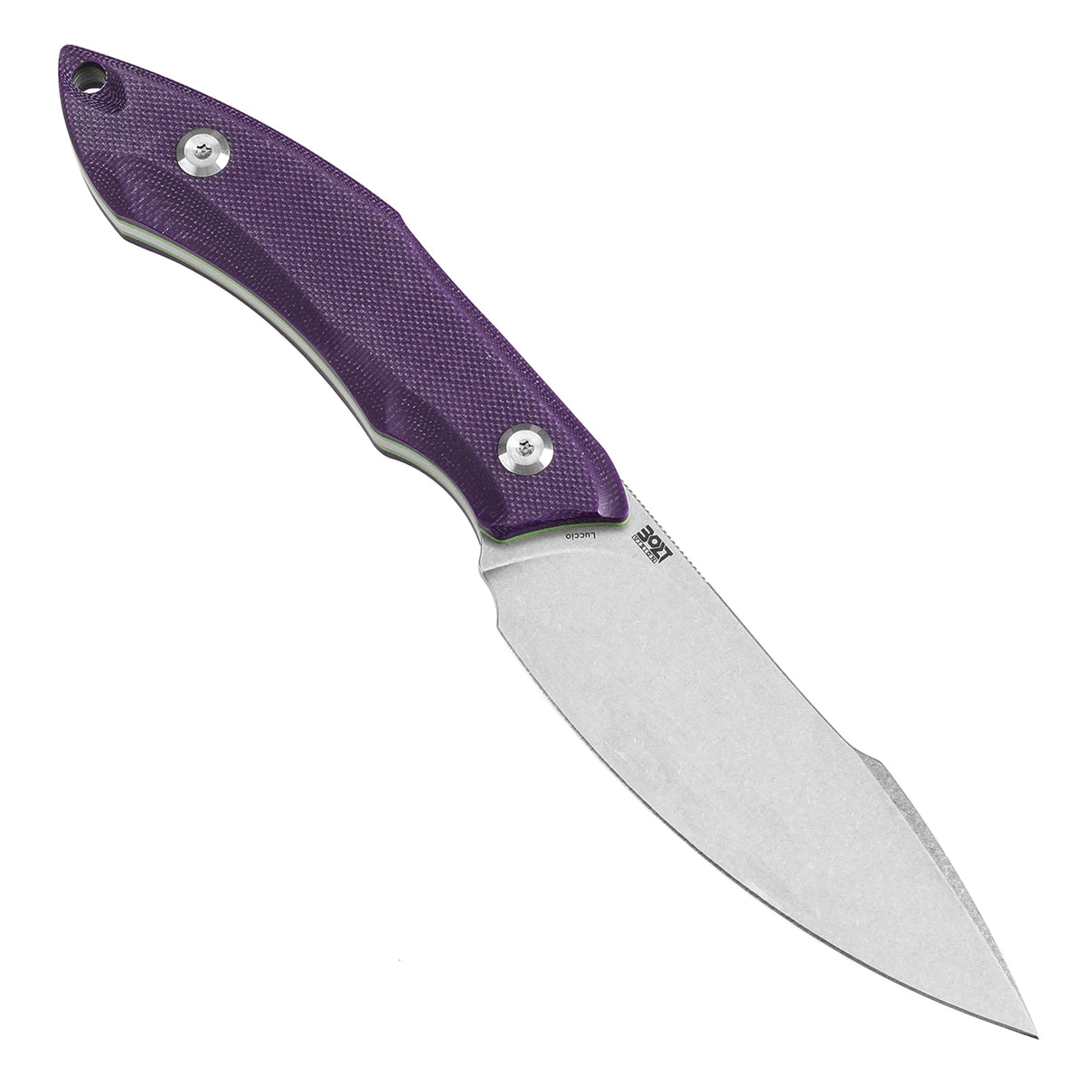 Tenable Luccio Fixed Blade Knife with Purple G10 Handle (3.81" Stonewashed 14C28N Blade) - Bolt Vision Design - G007A5