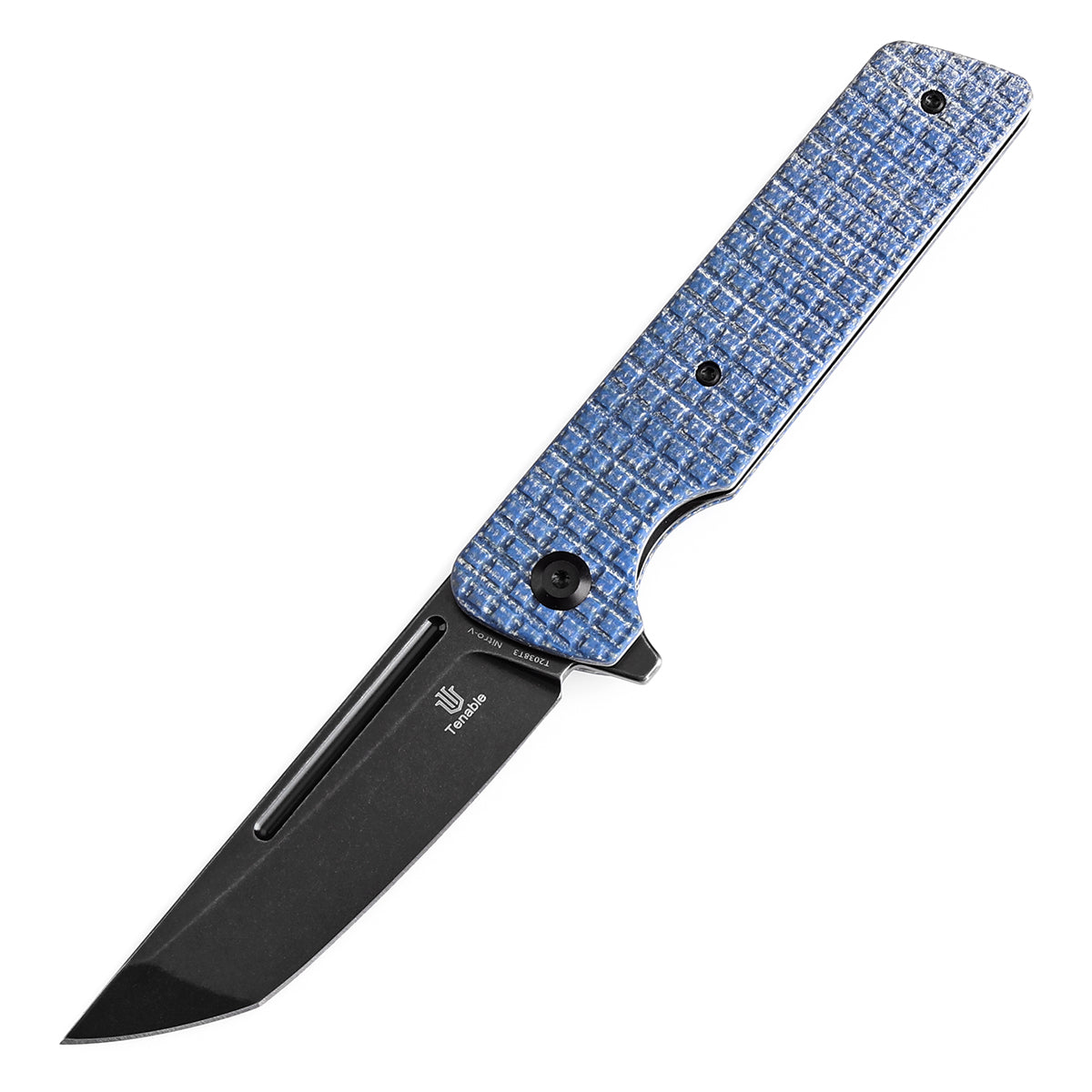 Tenable Anomaly Folding Knife Blue Micarta with Frag Pattern Handle (3.14'' Blackwash Nitro-V Tanto Blade) Pinkerton Knives Design-T2038T3