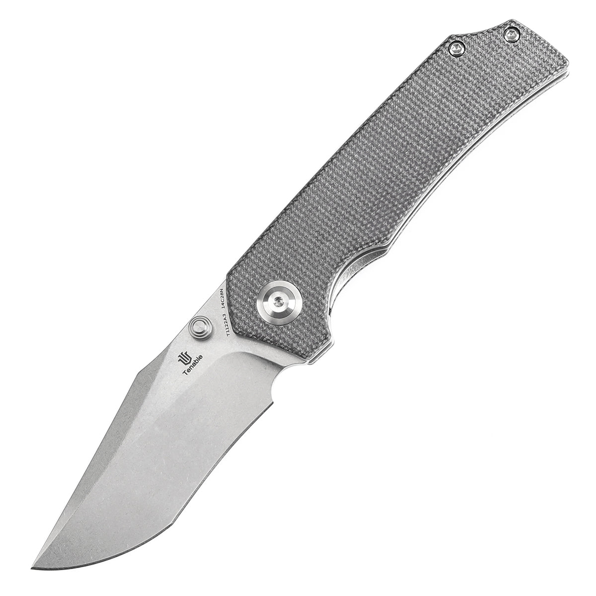 Tenable Fermi Folding Knife Black Micarta Handle (3.11'' Stonewashed 14C28N Blade) Burchtree Designs-T1122A3