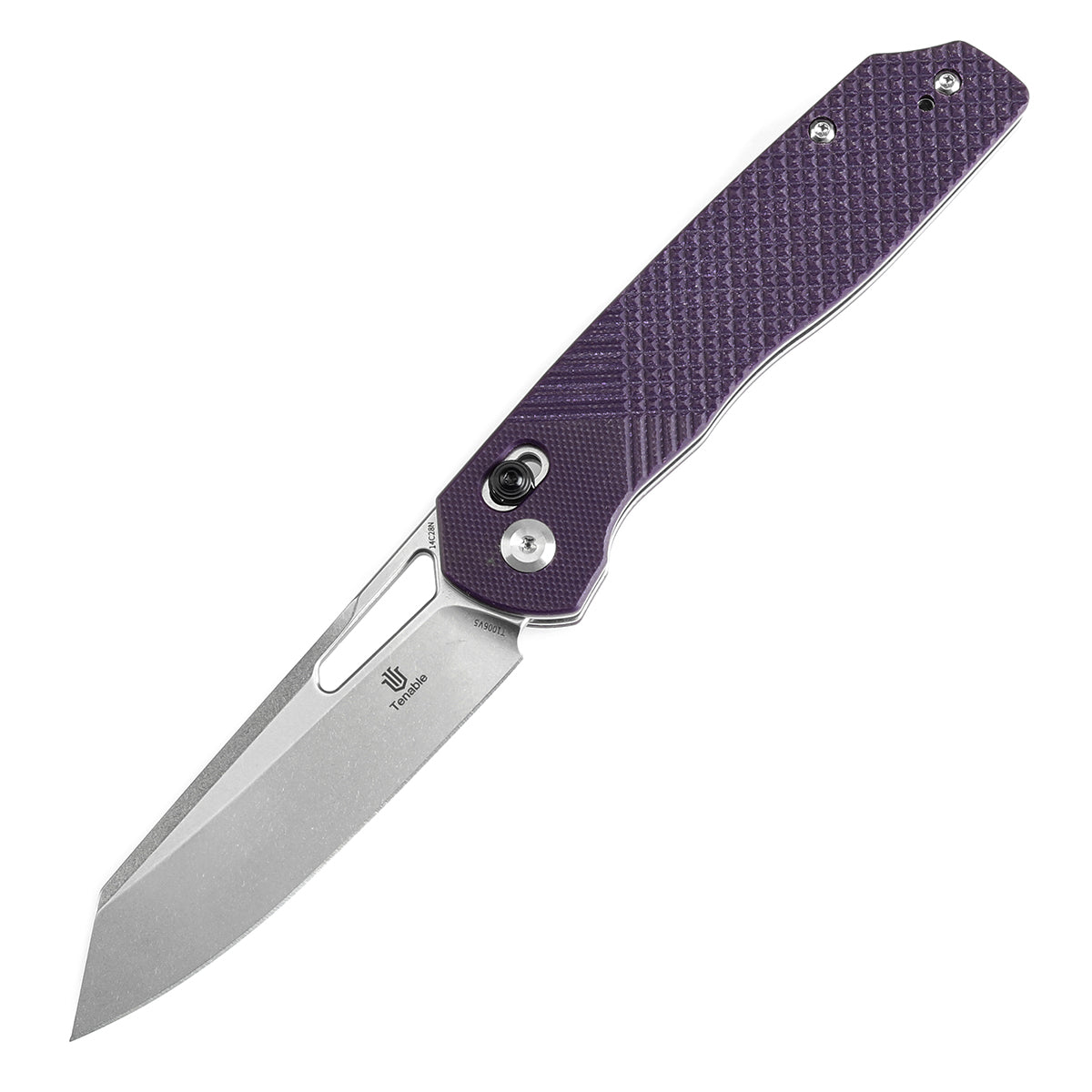 Tenable Shard Cross Bar Lock Purple G10 with Diamond Pattern Handle (3.47'' Stonewashed 14C28N Blade) Kim Ning Design-T1006V5