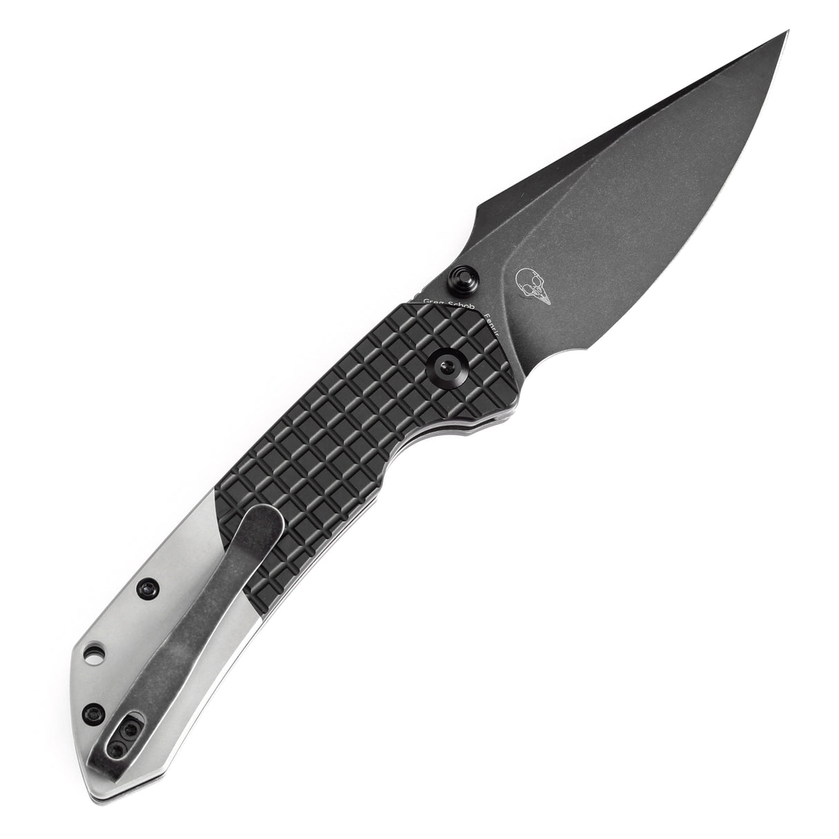 Estimated Released in December- Fenrir Button Lock Knife Black Anodized Aluminium+Plain Aluminium Handle (3.44''14C28N Blade) Greg Schob Design - T1034S2