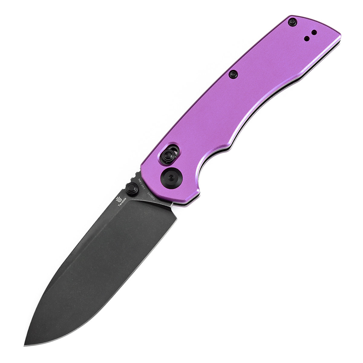 Tenable Kryo Cross Bar Lock Purple Anodized Aluminum Handle (3.58‘’ Blackwash 14C28N Blade) Kim Ning Design-T1001V2