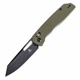 Tenable Shard Cross Bar Lock Olive Green G10 Handle (3.47'' Blue Coated 14C28N Blade) Kim Ning Design-T1006V3