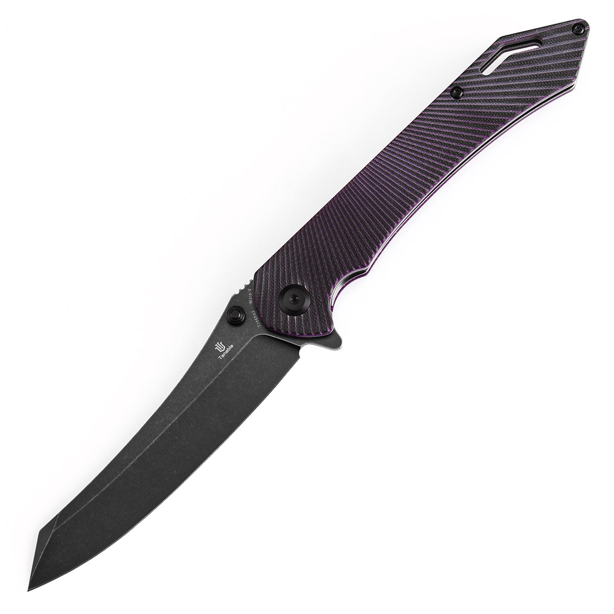 Tenable Colibri Tech Folding Knife Black and Purple G10 Handle (4.34'' Blackwash Nitro V Blade) Kmaxrom Design Design--T1060A3