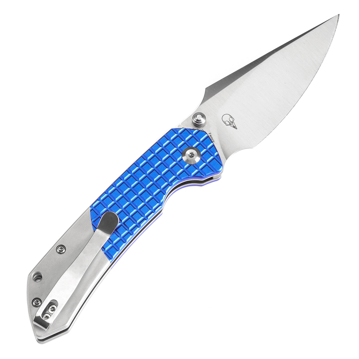 Estimated Released in December- Fenrir Button Lock Knife Blue Anodized Aluminium+Plain Aluminium Handle (3.44''14C28N Blade) Greg Schob Design - T1034S1