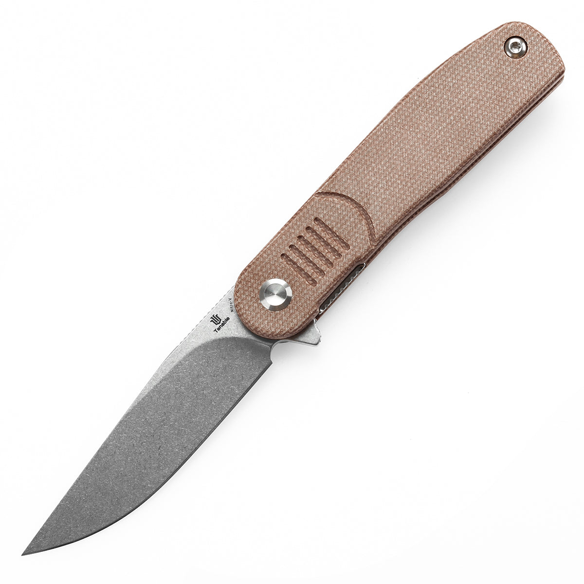 Tenable Einar Folding Knife Brown Micarta Handle (3.13'' Stonewashed Nitro-V Blade) Justin Lundquist Design-T2072A5