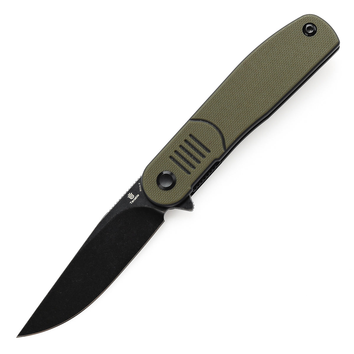 Tenable Einar Folding Knife Olive Green & Black G10 Handle (3.13'' Blackwash Nitro-V Blade) Justin Lundquist Design-T2072A1