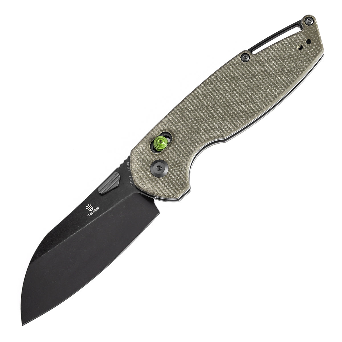 Tenable Model 6 Cross Bar Lock Green Micarta Handle (3.1" Blackwash 14C28N Blade) Nick Swan Design--T1022V2