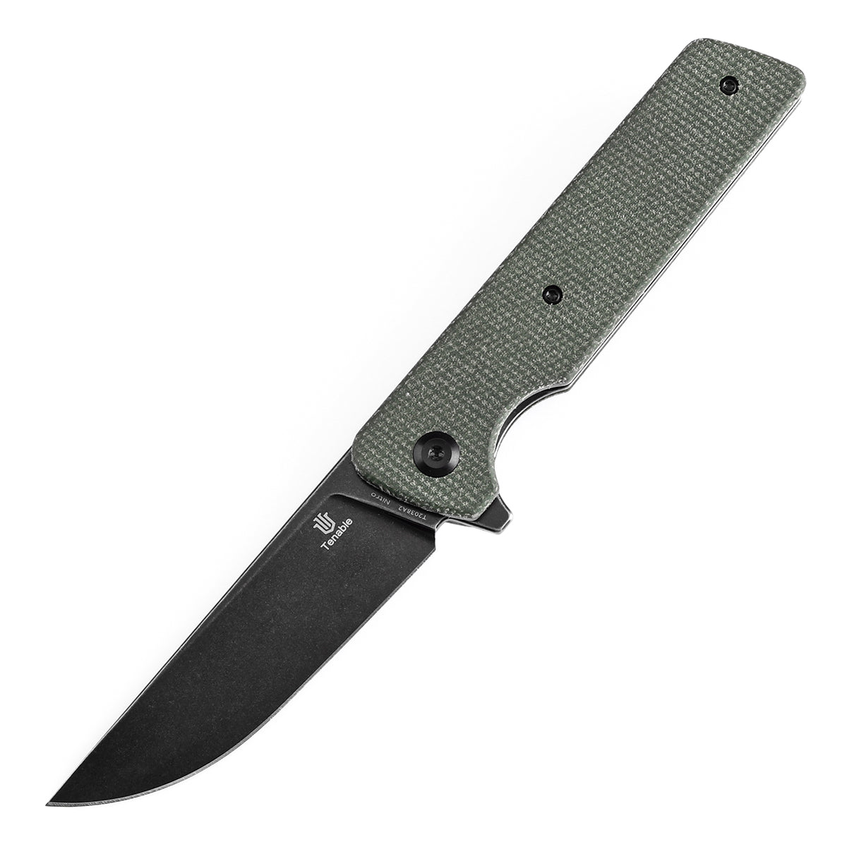 Tenable Anomaly Folding Knife Green Micarta Handle (3.14'' Blackwash Nitro-V Blade) Pinkerton Knives Design-T2038A2