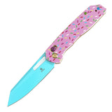 Tenable Shard Cross Bar Lock Jade G10 with Donut Print Handle (3.47'' Blue Coated 14C28N Blade) Kim Ning Design-T1006V8 (Not Available for Sale in the US)