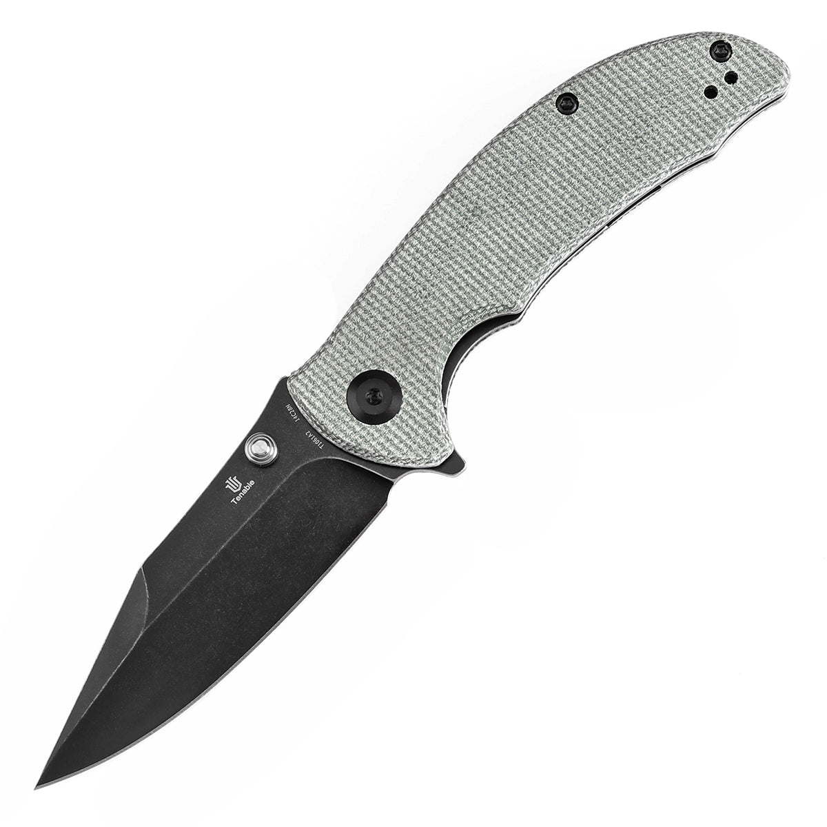 Tenable Rei Folding Knife Green Micarta Handle (3.3" Blackwash 14C28N Blade) Karambit Maker Design--T1061A2