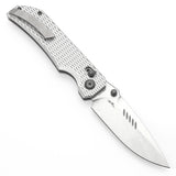 Tenable Eaglestrike Cross Bar Lock Folding Knife Silver Anodized Aluminum with Diamond Pattern Handle (3.13'' Stonewashed Nitro-V Blade) James Lowe Design-T1095V4