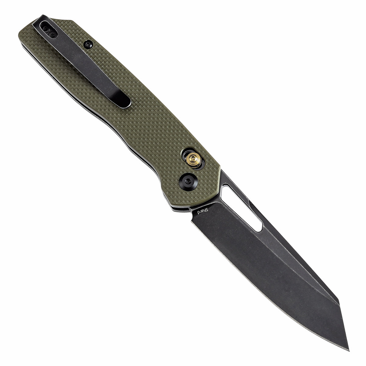 Tenable Shard Cross Bar Lock Olive Green G10 Handle (3.47'' Blue Coated 14C28N Blade) Kim Ning Design-T1006V3