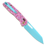 Tenable Shard Cross Bar Lock Jade G10 with Donut Print Handle (3.47'' Blue Coated 14C28N Blade) Kim Ning Design-T1006V8 (Not Available for Sale in the US)