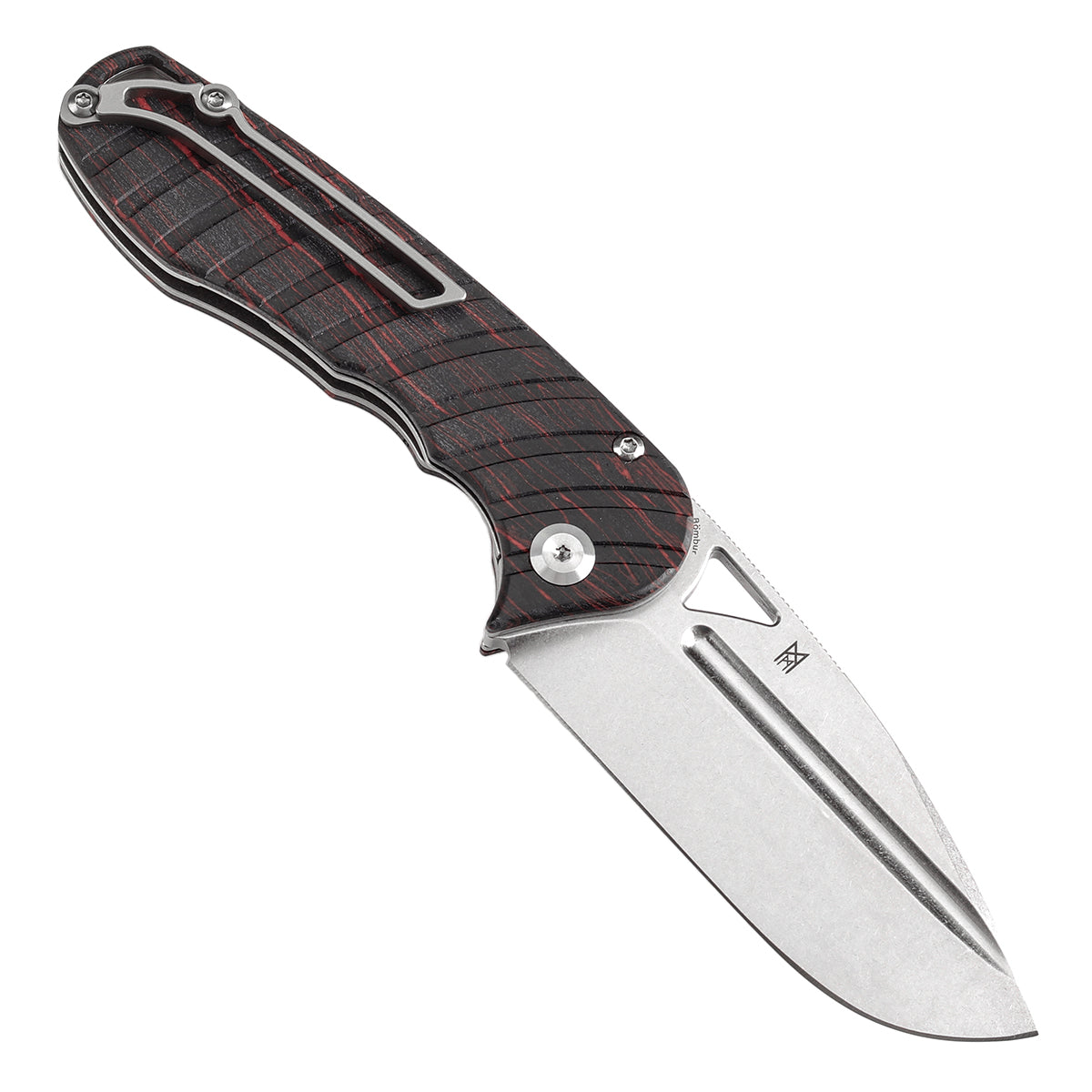 Tenable Bömbur Folding Knife Black and Red G-mascus Handle (3.53'' Stonewashed D2 Blade) Midgards Messer Design--T1054C1