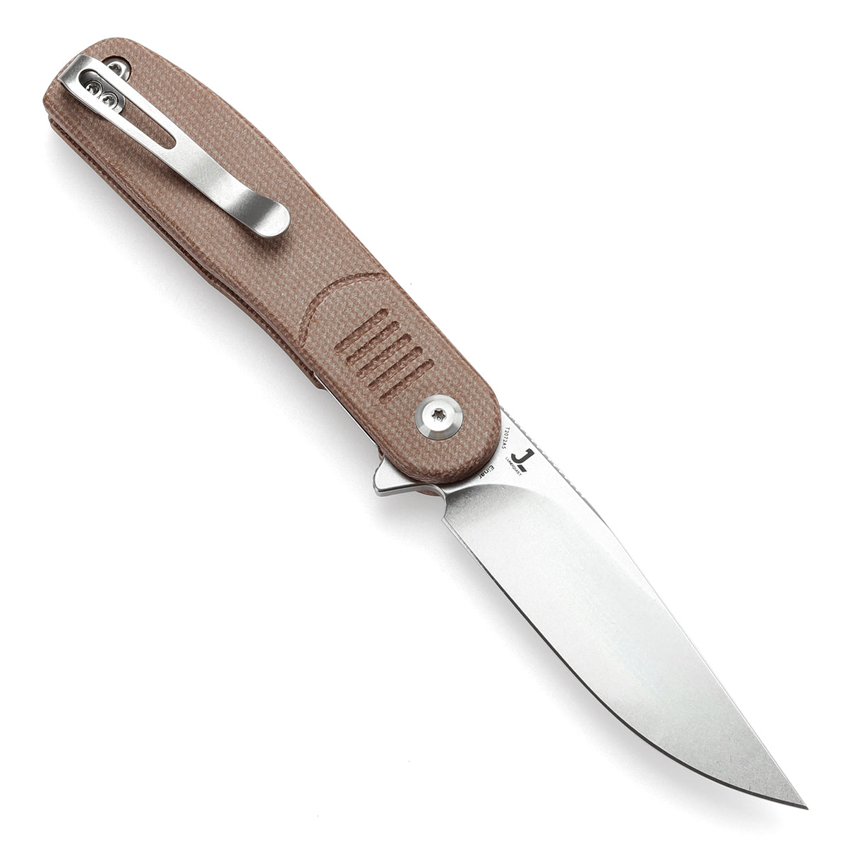 Tenable Einar Folding Knife Brown Micarta Handle (3.13'' Stonewashed Nitro-V Blade) Justin Lundquist Design-T2072A5